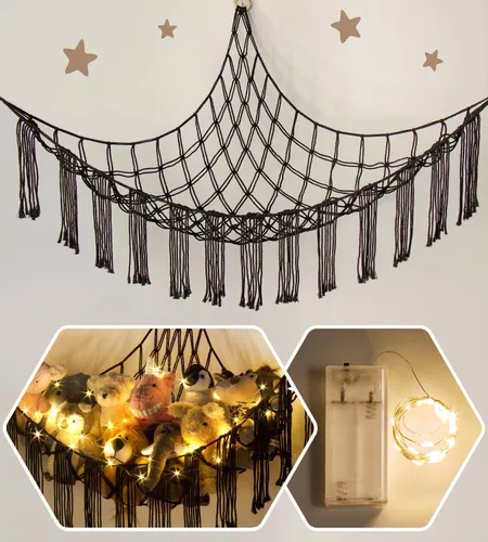 Miniatura 19 de RelaxScene Hamaca esquinera de animales de peluche con luz LED, hamaca de almacenamiento de juguetes, red de peluche grande, organizador colgante