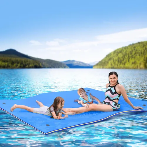 Miniatura 8 de WARMOUNTS Lily Pad Floating Mat, 7/8/9/13/15.5 FT Floating Mat, 3-Layer Tear-Resistant XPE Foam Floating Water Mat with 16.4' Elastic Bungee Tethers