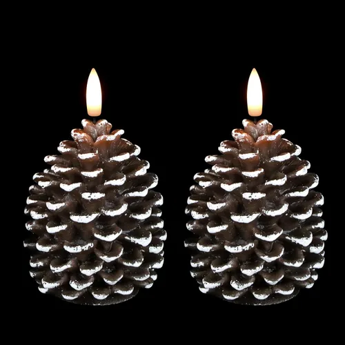 Wondise Velas sin llama con temporizador, velas parpadeantes a batería con mecha 3D de cera real en forma de piña para decoración interior navideña,