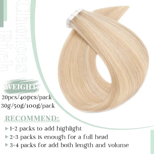 Miniatura 3 de Rich Choices Extensiones de cabello humano con cinta, 40 unidades, 3.53 oz, 100% Remy, extensiones de cabello humano real, extensiones de cabello