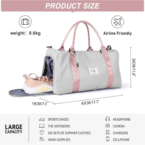 Miniatura 3 de Bolsas de lona deportivas para mujer, A-gret con mango rosa
