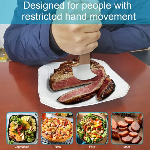 Miniatura 6 de Cuchillo basculante, equipo adaptativo con una mano, cuchillo Ulu, curvado para cortar alimentos en lata y cuenco, ideal para uso con una sola mano