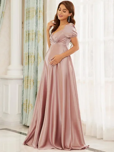 Miniatura 4 de Ever-Pretty Vestido largo de maternidad de manga corta con cuello en V profundo para baby shower 20801