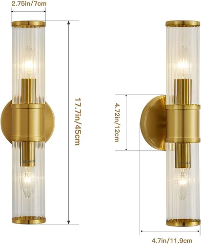 Miniatura 5 de Lámparas de baño – Aplique de pared dorado para iluminación de pared moderna con pantalla de vidrio para espejo de baño, dormitorio, sala de estar
