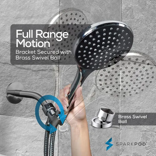 Miniatura 6 de SparkPod Cabezal de ducha de mano de alta presión con manguera, cara enorme de 6 pulgadas, ducha de lluvia con manguera extra larga de 6 pies