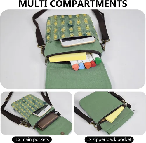 Miniatura 4 de WITERY Monedero pequeño de lona para teléfono celular, hecho a mano, lindo bolso cruzado para teléfono con correa ajustable para el hombro Agujero