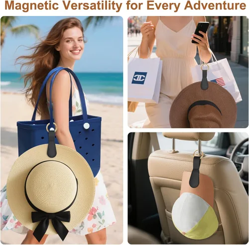 Miniatura 34 de Clip magnético para sombrero para viajes, 2 soportes de silicona color caqui claro para bolsos, bolsos, equipaje y sombreros de playa, clip