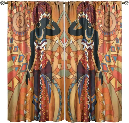 Miniatura 27 de Cortina de mujer africana, con estampado étnico tribal y étnico, reducción de ruido, para dormitorio, sala de estar, cortinas con aislamiento