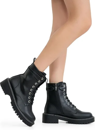 Miniatura 8 de Jeossy Botines de combate 9627 para mujer con tacón bajo con cordones y cremallera lateral