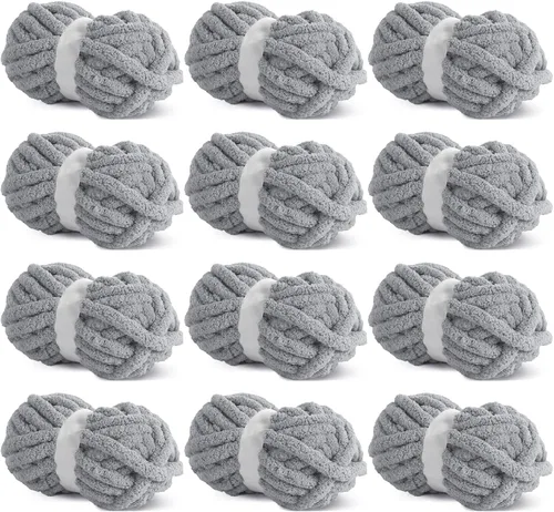 Miniatura 63 de HOMBYS Hilo de Chenille Grueso Carbón para Crochet, Hilo Grueso Espeso y Esponjoso para Tejer, Hilo Súper Grueso para Tejer Mantas a Mano, Hilo