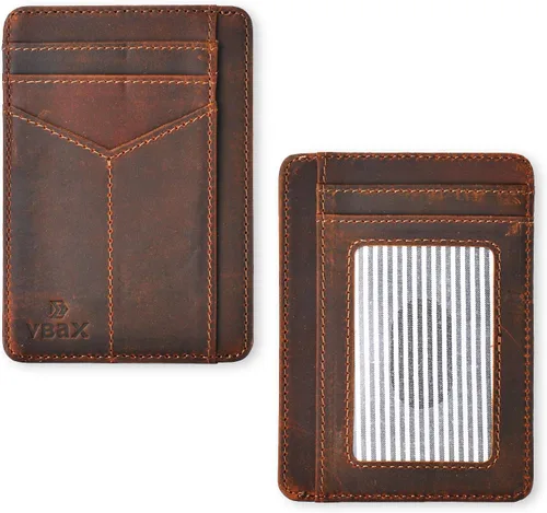 Billetera delgada RFID de piel minimalista con bolsillo frontal para tarjetas de crédito, Cuero(Vintage Leather), Minimalista