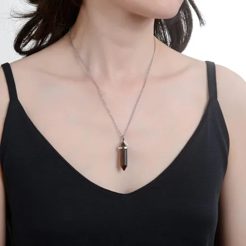 Miniatura 3 de 1 collar con colgante de bala de piedra preciosa natural, piedra de cristal curativo, cuarzo, reiki, chakras, roca energética, 18 pulgadas