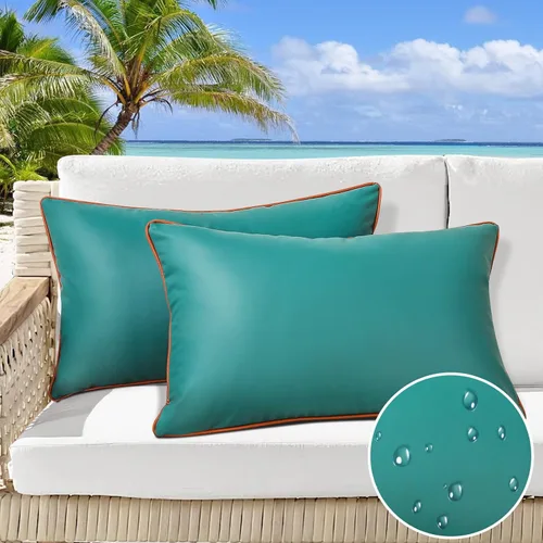 Miniatura 18 de Paquete de 2 fundas de almohada para exteriores de 12 x 20 pulgadas, resistente al agua, de piel de silicona, resistente a los rayos UV, resistente
