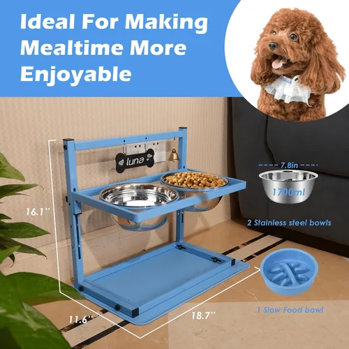 Miniatura 3 de SHAINFUN Soporte elevado con dos cuencos de acero inoxidable de 57.5 onzas líquidas, alimentador lento y tapete a prueba de derrames, para perros