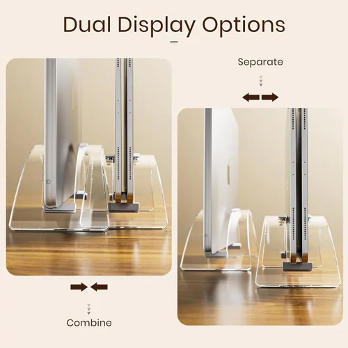 Miniatura 5 de Soporte Vertical para Laptop de Escritorio, Soporte para MacBook de Doble Ranura de Acrílico Invisible para Escritorio, Base para Notebook, Soporte