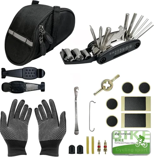 Kit de Herramientas de Reparación de Bicicletas – 21 Piezas Juego de Herramientas para Bicicleta con Llaves Hexagonales, Palancas para Llantas, Kit