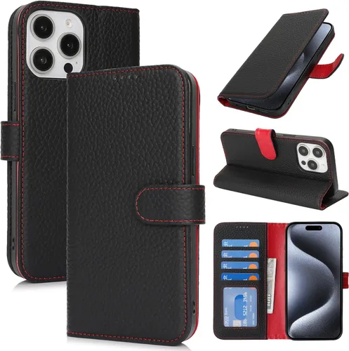 Miniatura 14 de Zouzt Funda para iPhone 11 de 6.1 pulgadas de piel auténtica con 4 ranuras para tarjetas, tarjetero con bloqueo RFID, tapa magnética, función atril
