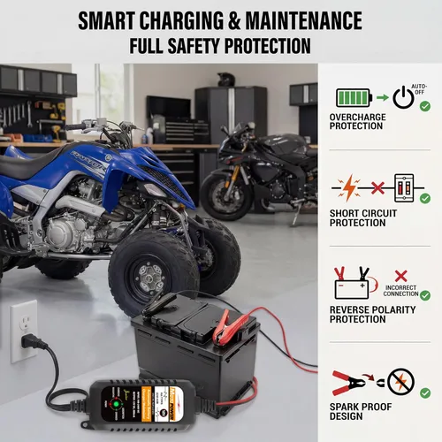 Miniatura 10 de MOTOPOWER MP00205A Cargador de batería automático de 12 V 800 mA, mantenedor de batería, cargador de goteo y desulfatador de batería, paquete de 2