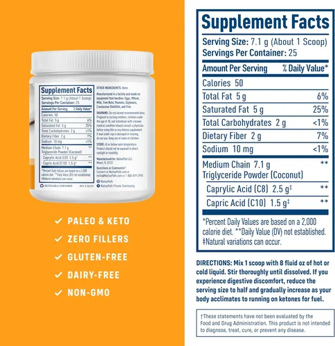 Miniatura 2 de NativePath Suplemento en polvo de aceite MCT, sin sabor con MCT C8 MCT apto para cetogénicos, libre de lácteos, gluten y OMG, 25 porciones