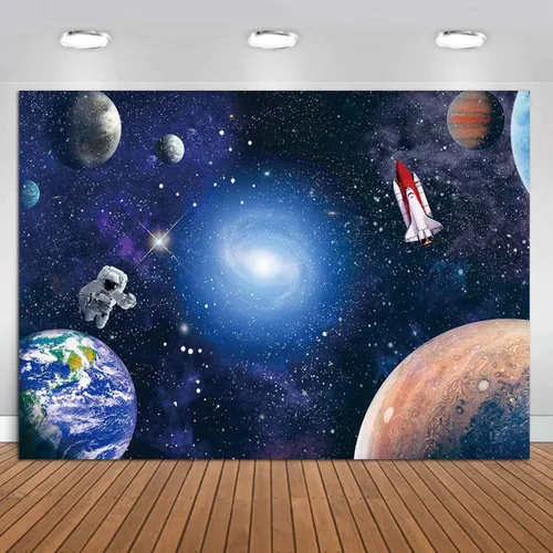 Miniatura 7 de CGXINS Fondo de fotografía del espacio exterior para bebés y niños, decoración de fiesta de cumpleaños temática de astronauta, universo, galaxia