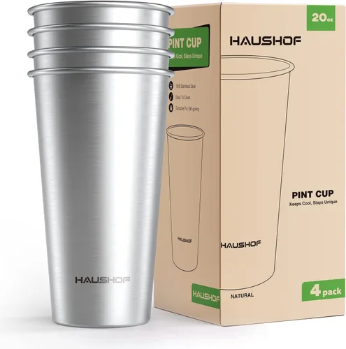 Miniatura 9 de HAUSHOF Taza de pinta, tazas de acero inoxidable de 14 onzas, tazas de metal apilables, tazas de pinta de cerveza apilables para el hogar, fiesta