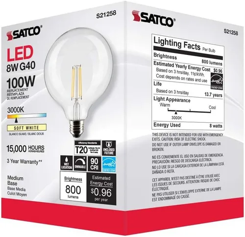 Miniatura 7 de Satco Paquete de 6 bombillas LED de filamento de globo G40 de 8 W, 3000 K, blanco suave, E26, base media, regulable, equivalente a 100 W, ubicación