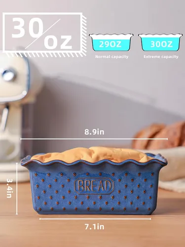 Miniatura 2 de Molde de cerámica para hornear pan, sartenes de pan de 9 x 5 pulgadas (azul vintage)