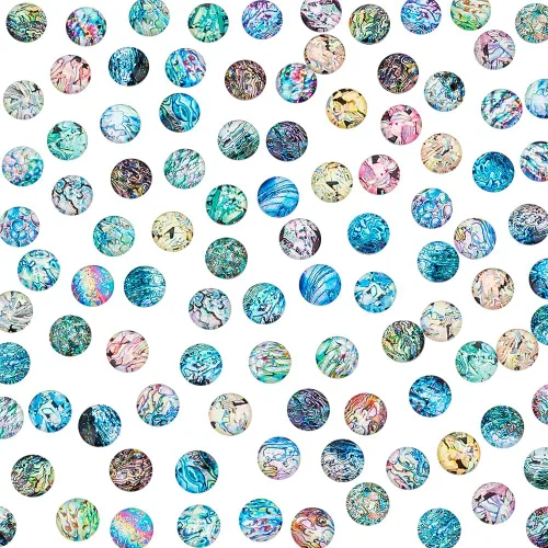 Miniatura 9 de PH PandaHall Cabujones de cristal de concha de 0.984 in, 50 estilos, azulejos de concha de mar, cabujones junto al mar, mosaico de conchas de mar