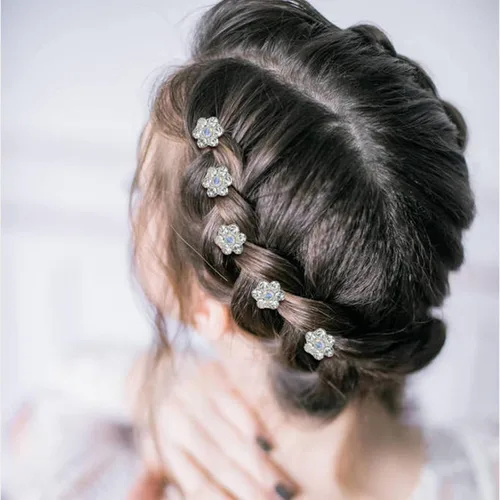 Miniatura 3 de inSowni Paquete de 128 horquillas de pelo en forma de U con diamantes de imitación de flor de perlas plateadas y diamantes de imitación para novias