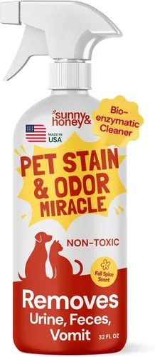 Sunny & Honey Removedor de manchas y olores de mascotas, limpiador enzimático para orina de perro y excremento en alfombras y muebles, spray