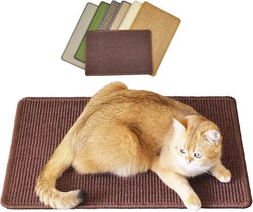 Miniatura 8 de Alfombrilla de rascar para gatos, 23.6 x 15.7 pulgadas, rascadores de sisal natural para gatos de interior con cintas de velcro, tapete para rascar