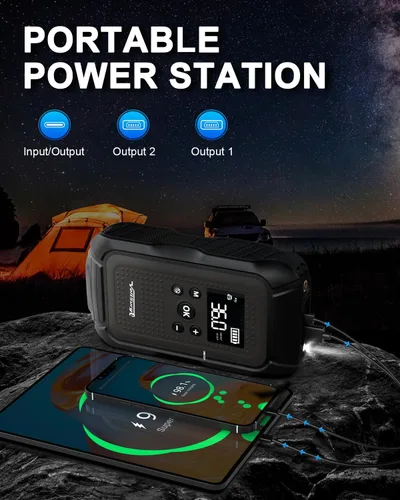 Miniatura 6 de Arrancador de 7000A con compresor de aire (todo gas/10.0L diésel), paquete de arranque de 12V con inflador de neumáticos automático de 150PSI, caja