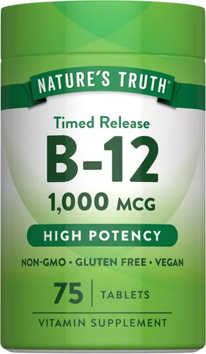 Nature's Truth Vitamina B12 1000 mcg | 75 tabletas de liberación temporal | Suplemento vegano, sin OMG y sin gluten