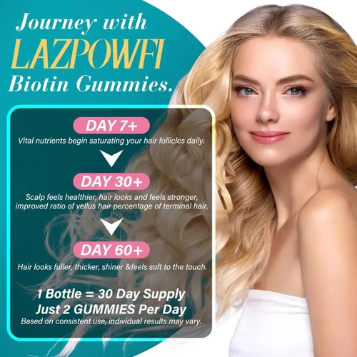 Miniatura 6 de Gomitas de biotina, vitaminas para la piel y las uñas para hombres y mujeres, vitamina B7 vegana, apoya el crecimiento del cabello y uñas más