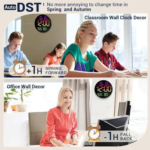 Miniatura 5 de Reloj de pared digital grande de 10 pulgadas: 13 RGB que cambia de color LED moderno reloj con control remoto, pantalla grande con atenuación