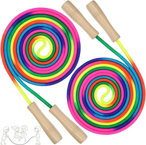 Miniatura 9 de Cuerda de saltar doble holandesa de 16 pies, 2 unidades, cuerda de saltar larga ajustable con mango de madera, cuerda de salto