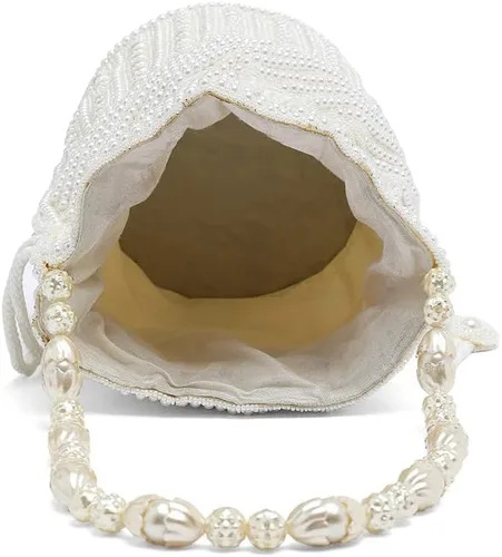 Miniatura 6 de Aheli Bolsas Potli blancas para mujer, bolso de noche étnico con cordón (P98W), Blanco