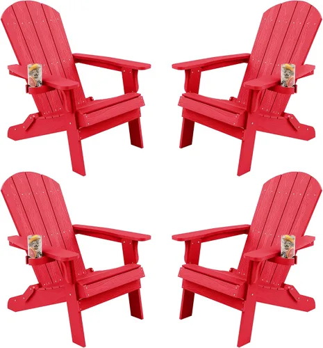 Miniatura 26 de YEFU Silla Adirondack, silla Adirondack de plástico de gran tamaño, sillas plegables para exteriores con soporte para tazas, silla de césped