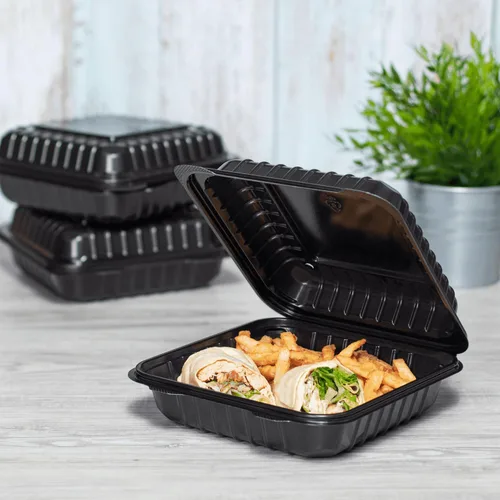 Miniatura 8 de Karat Contenedor con bisagras PP negro de 8 x 8 pulgadas, 1 compartimiento - 250 ct