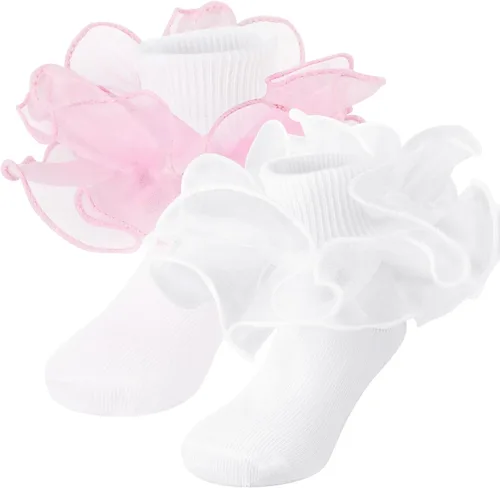 BQUBO - Calcetines de encaje con ojales y volantes, calcetines de encaje para recién nacidobebéniños pequeñosniños pequeños con volantes de verano