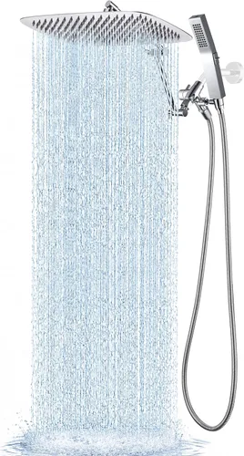 Miniatura 10 de G-Promise Cabezal de ducha de metal de 10 pulgadas con combo de rociador de mano, desviador de 3 ajustes, brazo de extensión ajustable con juntas