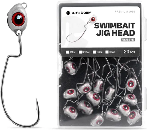 OJY&DOIIIY - Cabezales de pesca con diseño de ojo de pez, paquete de 12/20 ganchos con peso para pesca de Texas Rig o Ned Rig 1/8 3/16 1/4 3/8 onzas