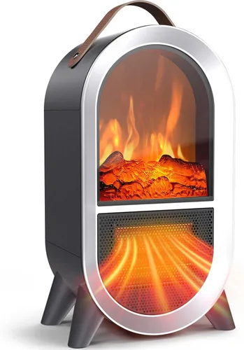 Riseon Calentador eléctrico portátil tipo chimenea, 1500 W/750 W, mini calentador de espacio para uso en interiores con llama 3D, termostato, asa de