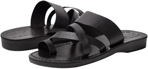 Miniatura 7 de Holy Land Market Sandalias bíblicas unisex de cuero genuino para adultosniñoschanclaschanclaspantuflas (Jesús - Yashua) Belén estilo negro