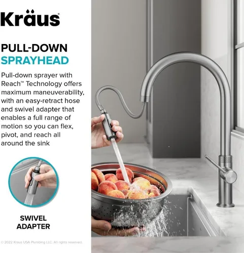Miniatura 7 de KRAUS Oletto - Grifo de cocina moderno industrial con una sola manija extraíble de acero inoxidable libre de manchas, KPF-2654SFS Acero inoxidable