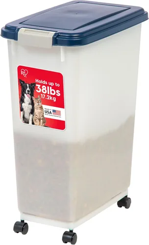IRIS USA Contenedor hermético de almacenamiento de alimentos para perros, hasta 38 libras, ruedas acoplables, contenedor de almacenamiento de Azul