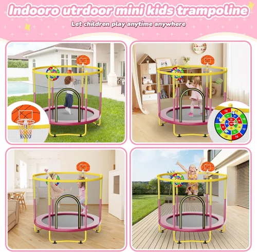Miniatura 7 de Trampolín interior de 6 pies para niños de 1 a 8 años, mini trampolín para interiores y exteriores de 72 pulgadas con red de seguridad, aro