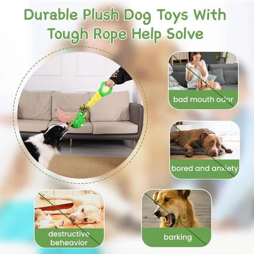 Miniatura 5 de YINEYA Juguetes resistentes para perros masticadores agresivos, juguete interactivo de tira y afloja para mantenerlos ocupados, juguetes chirriantes