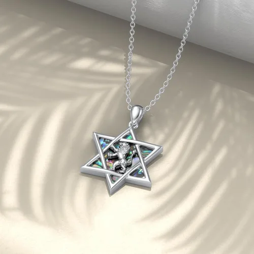 Miniatura 15 de YFN Collar de estrella de David de plata de ley, concha de abulón, árbol de la vida, joyería judía, regalos para mujeres y hombres