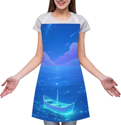 Miniatura 3 de MUSM Apron for Adults - 27.6 X 31.5 Inch, Heavy-Duty Polyester Aprons with Two Large Pockets, Waterproof Fluorescent Sea Kitchen Apron for Cooking
